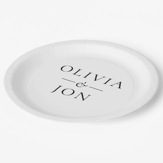 Simple Black and White Names Wedding Pappteller (Schrägansicht)