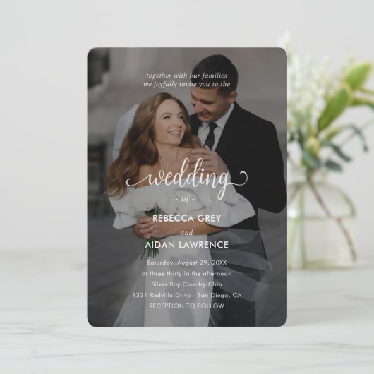 Simple Black and White Overlay Photo Wedding Einladung (Stehend Vorderseite)
