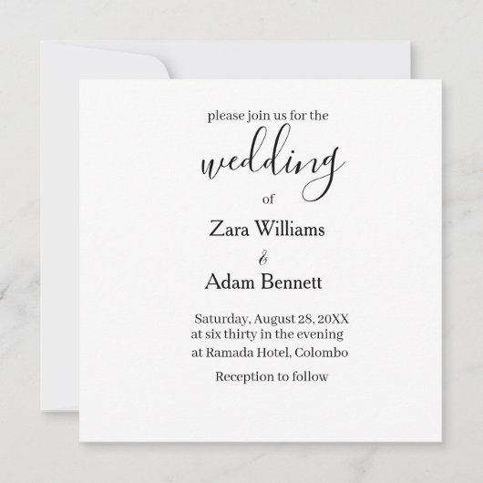 Simple black and white wedding invitation einladung (Vorderseite)