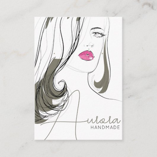 Simple Black Beige Girl Zeichnend Trendy Juwelier Visitenkarte (Vorderseite)