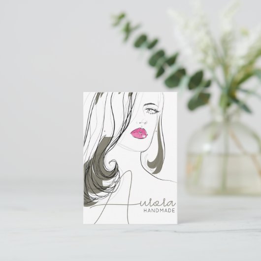 Simple Black Beige Girl Zeichnend Trendy Juwelier Visitenkarte (Stehend Vorderseite)