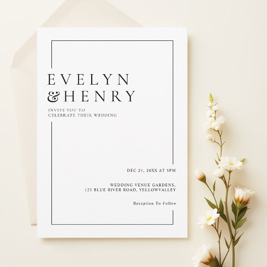Simple Black Border Modern Typography Wedding Einladung