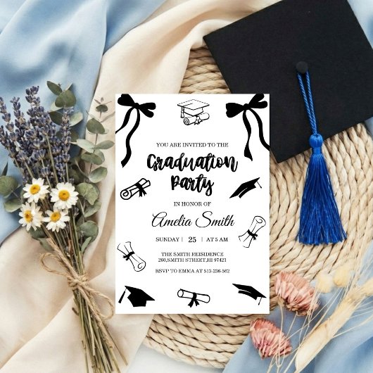 Simple  Black Bow graduation party invitation Einladung