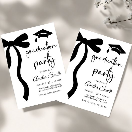 Simple Black Bow graduation party invitation Einladung