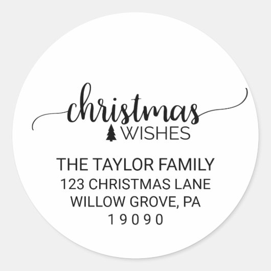 Simple Black Calligraphy Christmas Rücksendeadress Runder Aufkleber (Vorderseite)