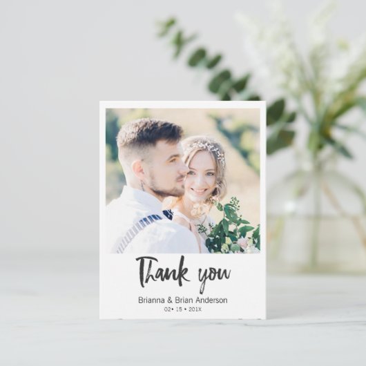 Simple Black Calligraphy Foto Vielen Dank Postcard Postkarte (Stehend Vorderseite)