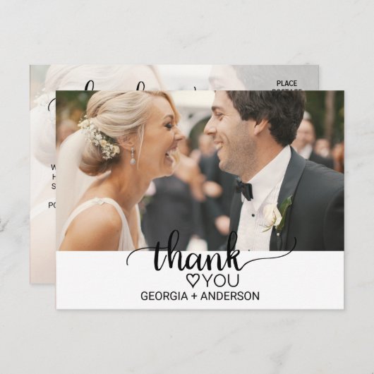 Simple Black Calligraphy Foto Vielen Dank Postkarte (Vorne/Hinten)