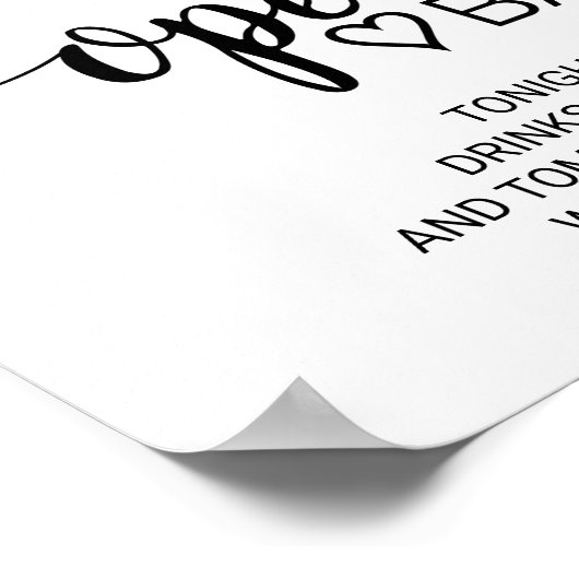 Simple Black Calligraphy Open Bar Sign Poster (Ecke)