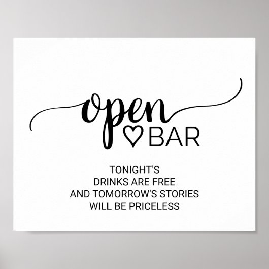 Simple Black Calligraphy Open Bar Sign Poster (Vorne)