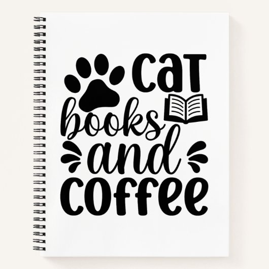 Simple Black "Cat Books and Coffee" Lover Gift Notizblock (Vorderseite)