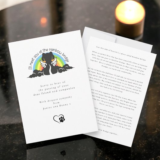 Simple Black Dog Rainbow Bridge Pet Sympathy Card Einladung