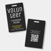 Simple Black Event Volunteer Scan QR Code Name ID Ausweis (Front & Back)