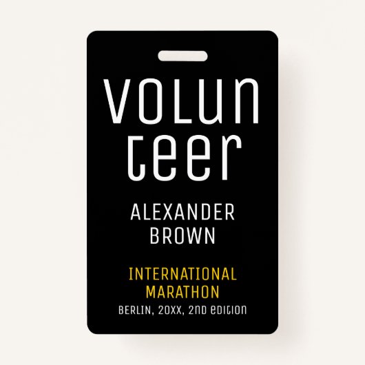 Simple Black Event Volunteer Scan QR Code Name ID Ausweis (Vorderseite)