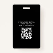 Simple Black Event Volunteer Scan QR Code Name ID Ausweis (Rückseite)