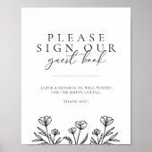 Simple Black Floral Wedding Guest Book Sign Poster (Vorne)