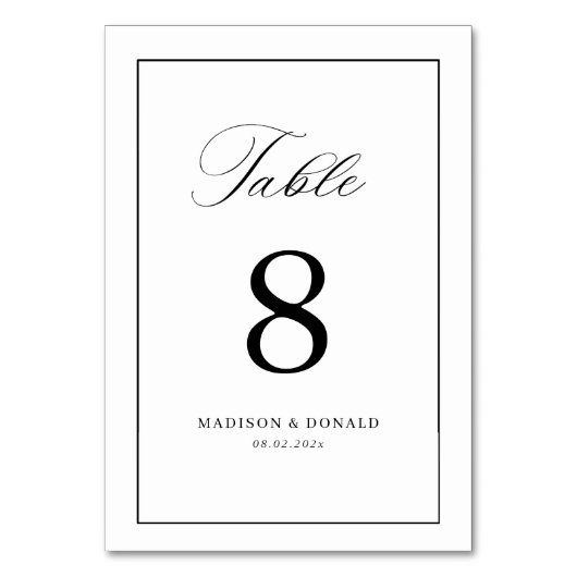 Simple black frame calligraphy table number tischnummer (Vorderseite)