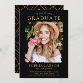 Simple Black Gold Brush Stroke Foto Abschluss Ankündigung