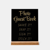 Simple Black Gold Modern Niedliches Foto Gästebuch Acrylschild (Vorderseite)