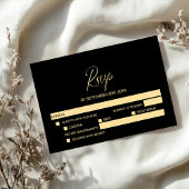 Simple Black Gold Wedding RSVP with Menu Options 