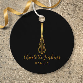 Simple Black Gold Whisk Bakery Patisserie Tag Geschenkanhänger