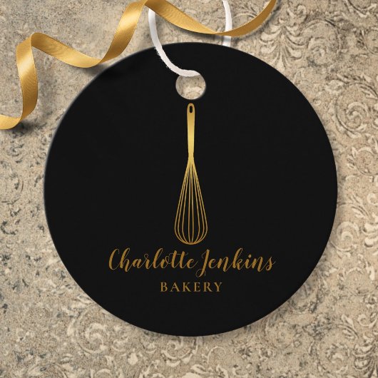Simple Black Gold Whisk Bakery Patisserie Tag Geschenkanhänger