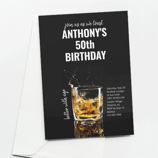 Simple Black Men's Whiskey Birthday Party Einladung