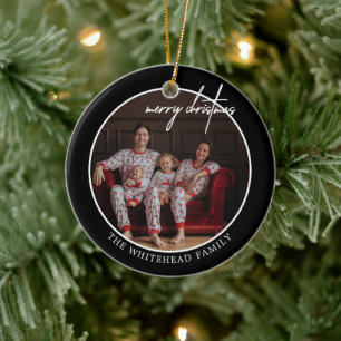 Simple Black Merry Christmas Foto White Keramik Ornament