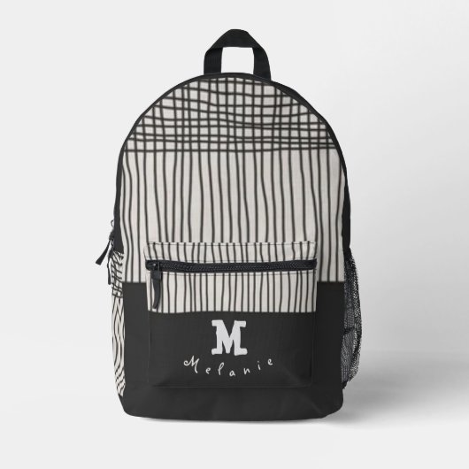 Simple black minimalist monogram and name minimal bedruckter rucksack (Vorderseite)
