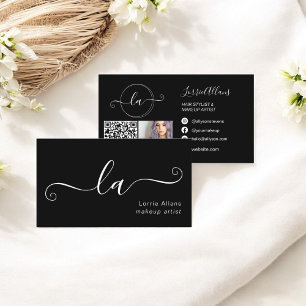 Simple Black Minimalistisch Foto Qr Makeup Artist Visitenkarte
