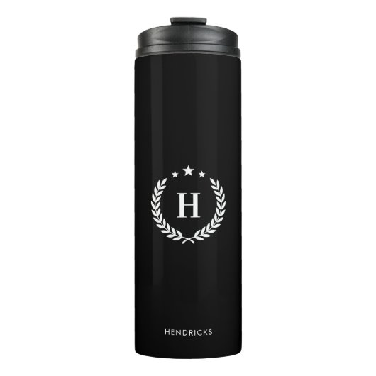 Simple Black Monogram Stylish Modern Minimalist Thermosbecher (Vorderseite)