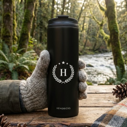Simple Black Monogram Stylish Modern Minimalist Thermosbecher