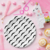 Simple Black mustache pattern on white moustache Pappteller (Party)