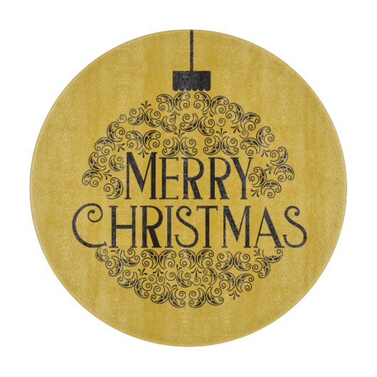 Simple Black on Gold Frohe Weihnachten | Glas Schneidebrett (Vorderseite)