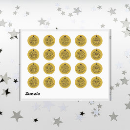 Simple Black on Gold Frohe Weihnachten | Runder Aufkleber