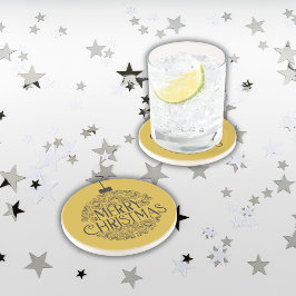 Simple Black on Gold Frohe Weihnachten | Sandstein Getränkeuntersetzer