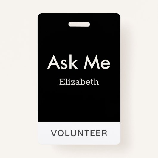 Simple Black Personalisiert Volunteer Fragte Ausweis (Vorderseite)