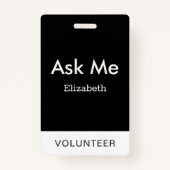 Simple Black Personalisiert Volunteer Fragte Ausweis (Rückseite)