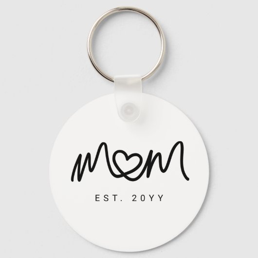 Simple Black Script Heart Keepsake Mom Established Schlüsselanhänger (Vorderseite)