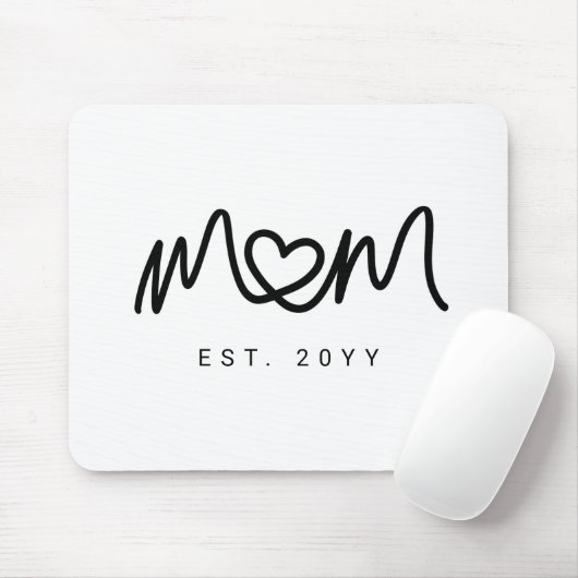 Simple Black Script Heart Mother Mom Established Mousepad (Mit Mouse)