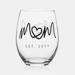 Simple Black Script Heart Mother Mom Established Weinglas Ohne Stiel