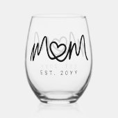 Simple Black Script Heart Mother Mom Established Weinglas Ohne Stiel (Rückseite)