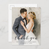 Simple Black Script Wedding Foto Vielen Dank Postkarte (Vorne/Hinten)