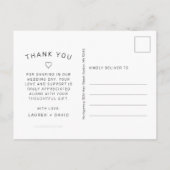 Simple Black Script Wedding Foto Vielen Dank Postkarte (Rückseite)