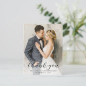 Simple Black Script Wedding Foto Vielen Dank Postkarte (Stehend Vorderseite)
