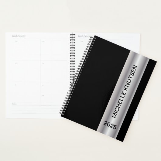 Simple Black Silver Personalisiert Planner 2025 Planer (Anzeige)