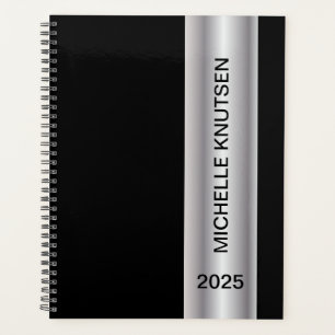 Simple Black Silver Personalisiert Planner 2025 Planer