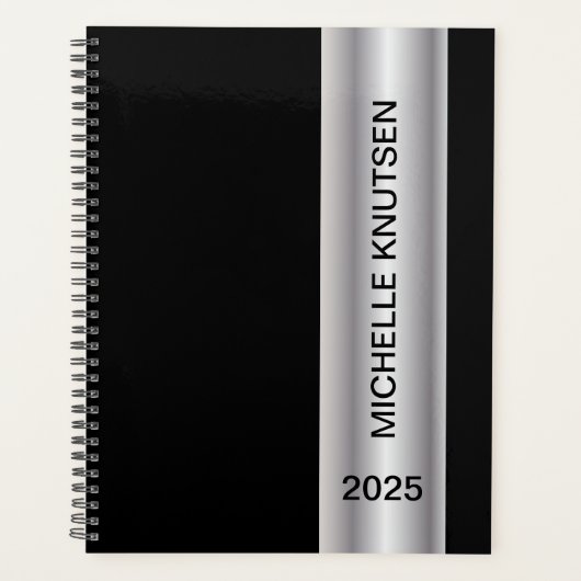 Simple Black Silver Personalisiert Planner 2025 Planer (Vorderseite)