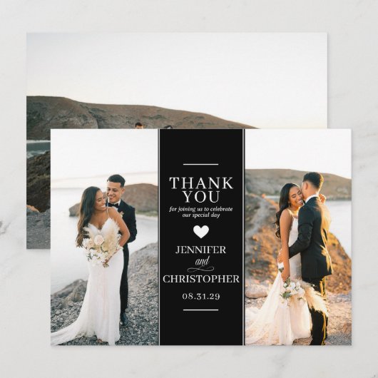 Simple Black Wedding Foto Dankeskarte (Vorne/Hinten)