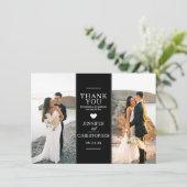 Simple Black Wedding Foto Dankeskarte (Stehend Vorderseite)