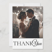 Simple Black & White 2 Photo Wedding Thank you Dankeskarte (Vorderseite)